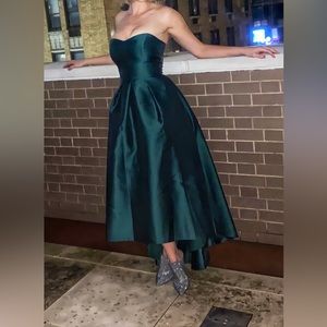 Alfred Sung Hunter Green Strapless High Low Dress Gown with Pockets